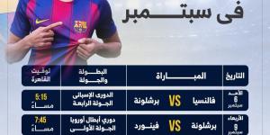 حمزة عبد الكريم .. مواعيد مباريات برشلونة فى شهر سبتمبر.. إنفوجراف