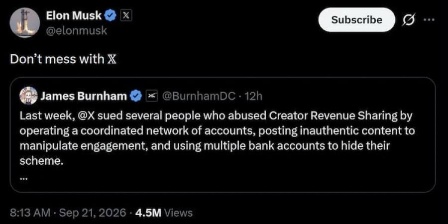 بسبب تفاعل زائف وأرباح غير مشروعة.. منصة X تقاضى اثنين من مستخدميها